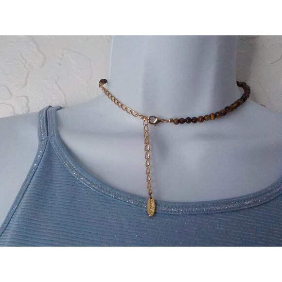Etikka Choker Necklace Tiger Eye Round Stone with 3 Crystals accents Length 16" - Picture 6 of 12